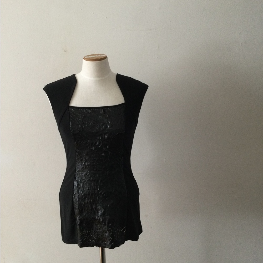 Cache Faux Leather Rose Top